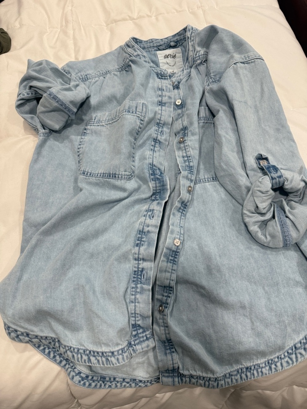 Aerie Light Wash Oversized Denim Shirt w Roll Sleeve